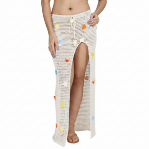 Saia Longa Feminina em Crochê – Artesanal com Fenda e Detalhes Coloridos